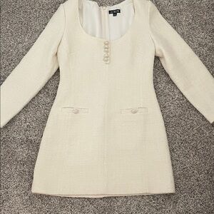 J. Crew Ivory Tweed Long Sleeve Scoop Neck Dress